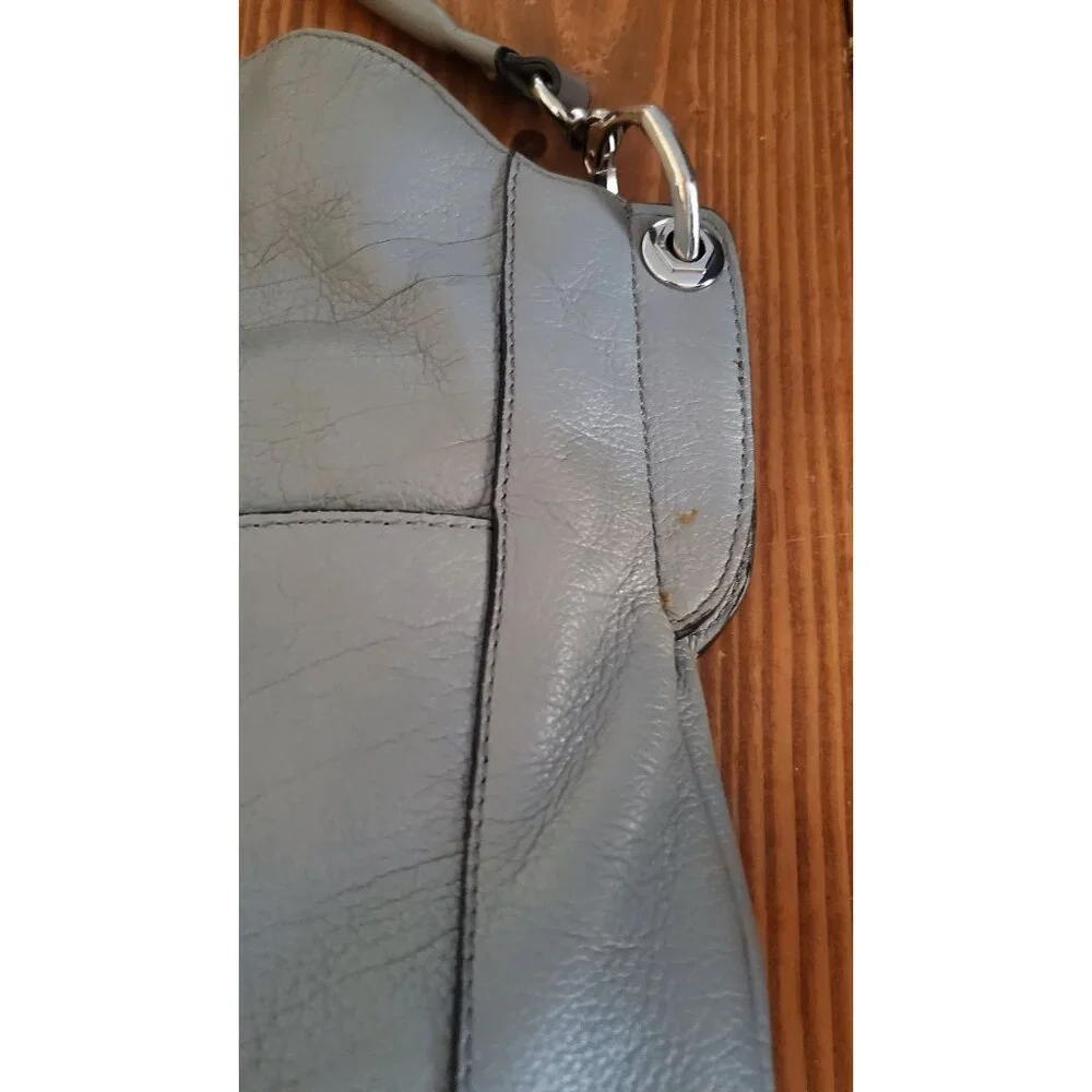 Or Yany Gray Leather Shoulder Bag Purse Handles Silver Hardware - Picture 6 of 16